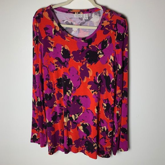 LOGO Lori Goldstein Printed Knit Tunic Top Medium